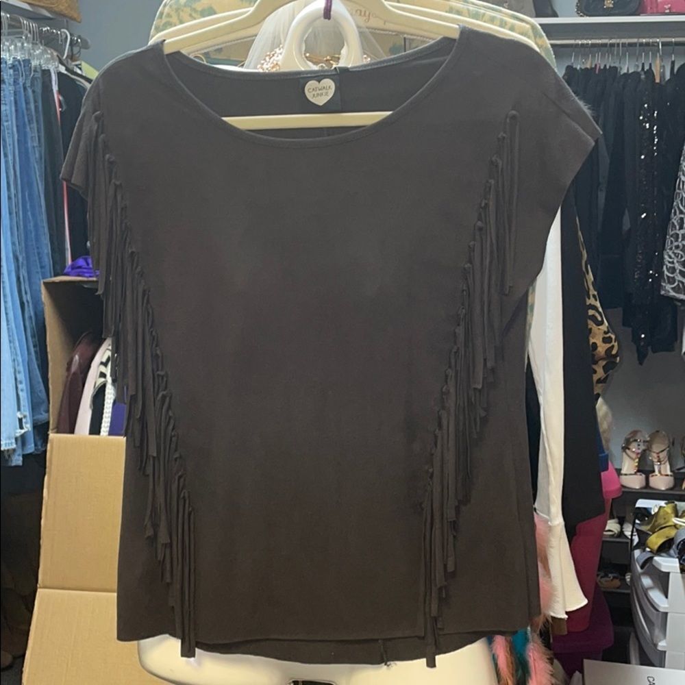 Catwalk Junkie fringe suede like top